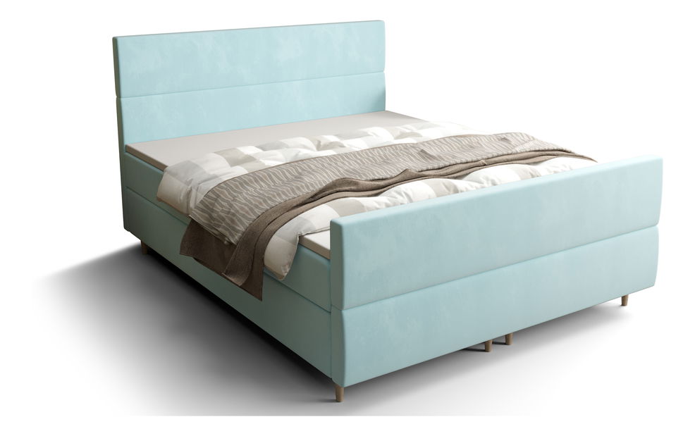 Manželská postel Boxspring 140 cm Flu Plus Comfort (světlomodrá) (s matrací a úložným prostorem)