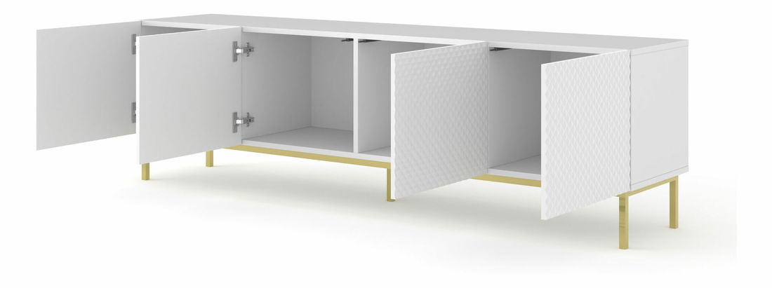 TV skříňka/stolek C 4D 200 Rowanna (bílá lesklá + zlatá)