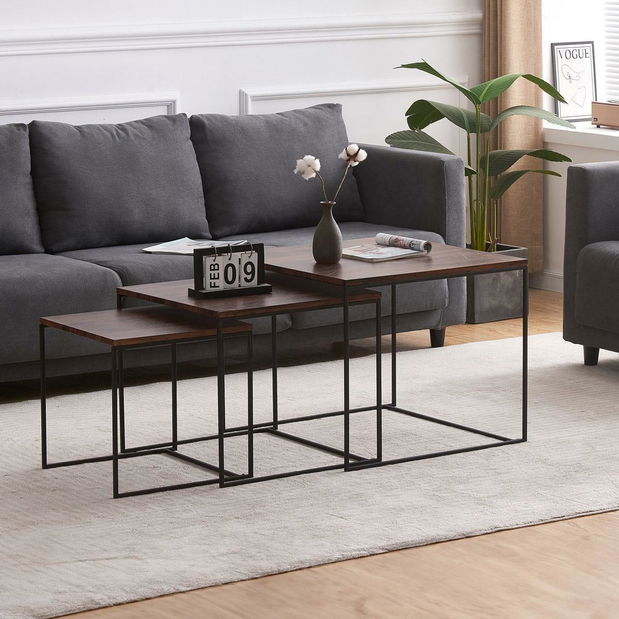 Set 3 konferenčních stolků Adeptos (ořech)