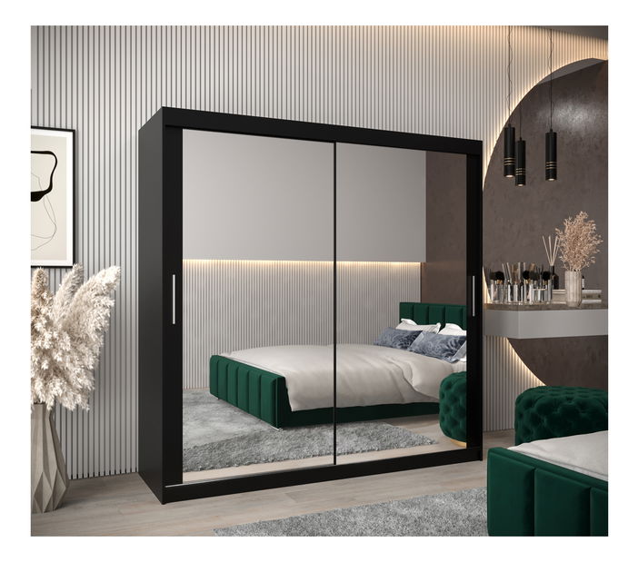 Šatní skříň 200 cm Toki 3 (Černá matná + Černá matná)