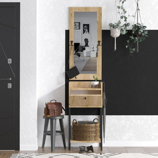 Předsíňová sestava Aliex 15 (Ořech + Černá) (se zrcadlem)