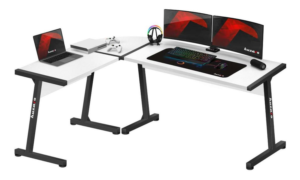 Rohový PC stolek Hyperion 6.0 (černá + bílá)