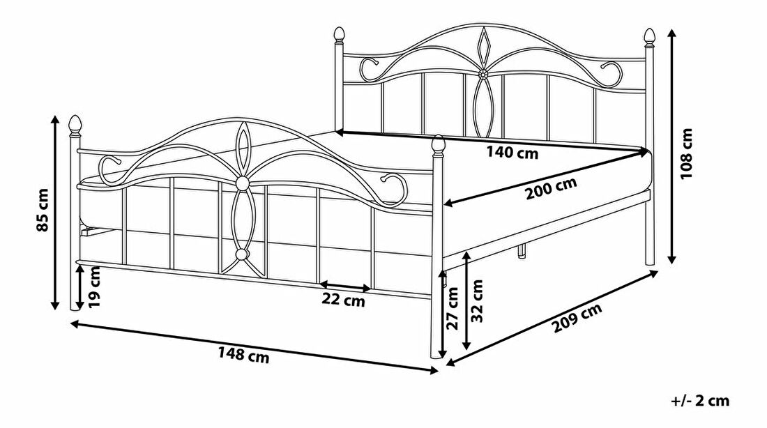 Manželská postel 140 cm Aicha (bílá) (s roštem)