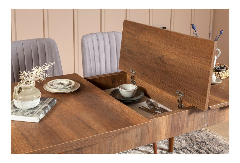 Jídelní set Vlasta 2 (ořech + šedá) (pro 6 osob)
