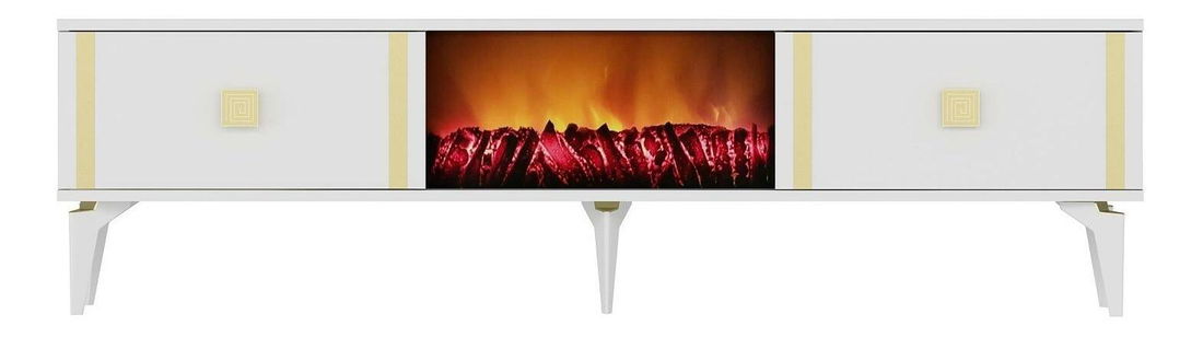 TV stolek/skříňka s krbem Tobuvu 2 (bílá + zlatá)