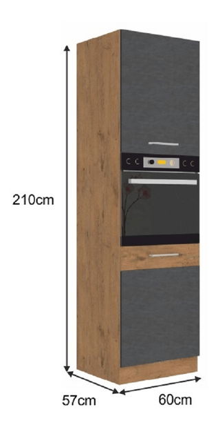 Kuchyňská skříňka na vestavné spotřebiče 60 DP-210 2F Velaga (šedá matná + dub lancelot)