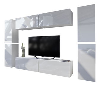 Obývací stěna Melville (bílá + bílý lesk)
