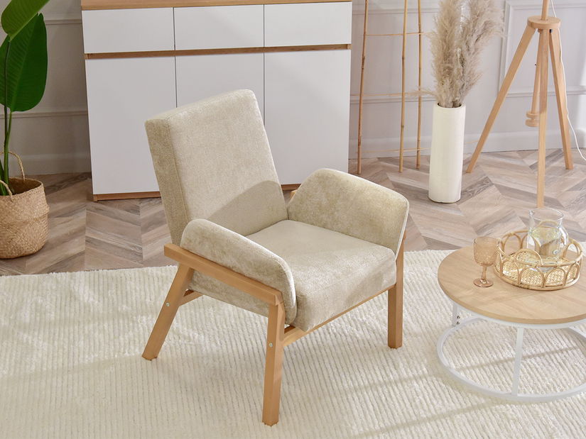 Relaxační křeslo Laopas (béžová + dub)