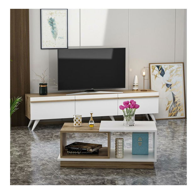 Obývací stěna Vegas (bílá + dub safírový)