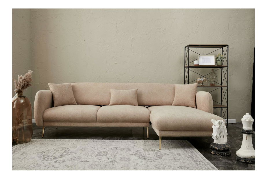 Rohová sedačka Simeon (P) (béžová + zlatá)