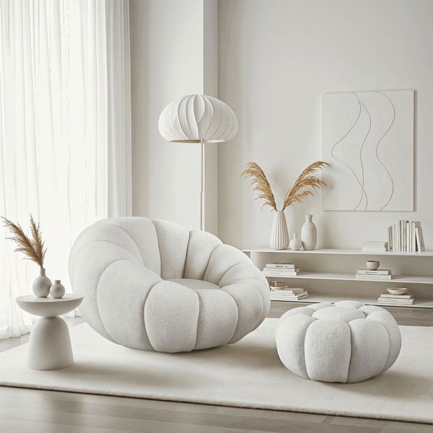 Křeslo Pague (krémová) (s taburetkou)