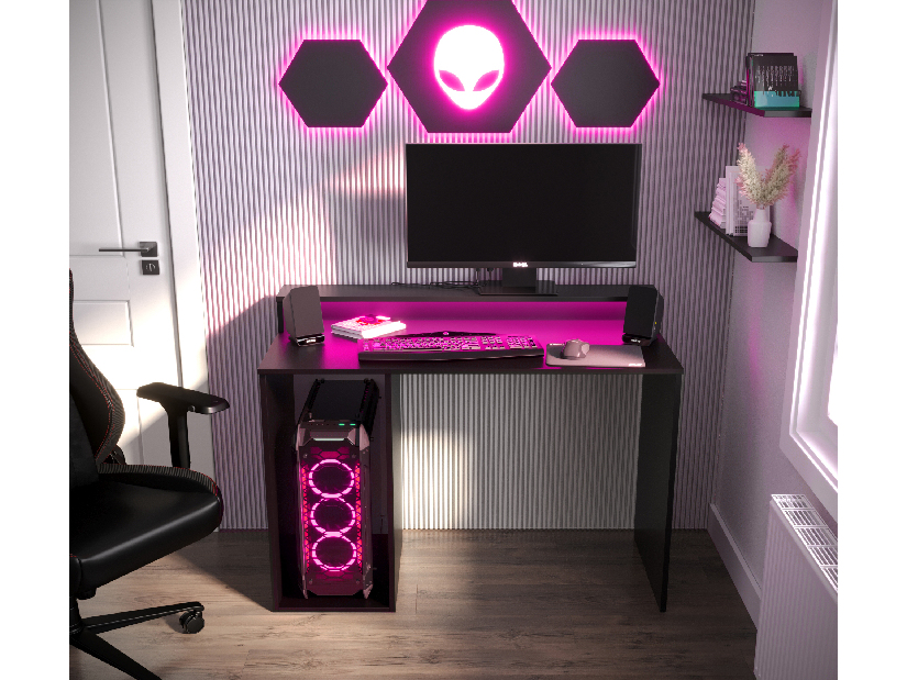 Herní PC stolek Garrick 2 (černý) (s LED RGB osvětlením)