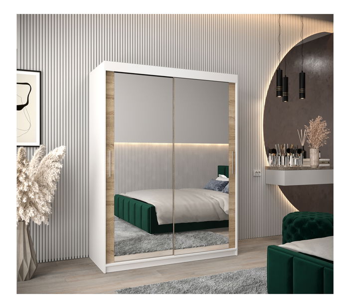 Šatní skříň 150 cm Toki 3 (Bílá matná + Dub sonoma)