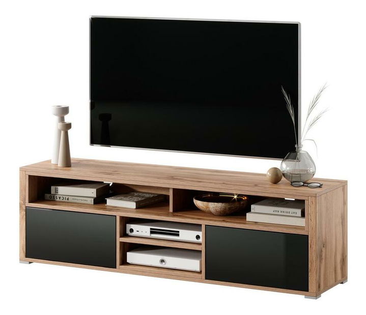 TV skříňka/stolek Lokky (s osvětlením) (dub wotan + černá)