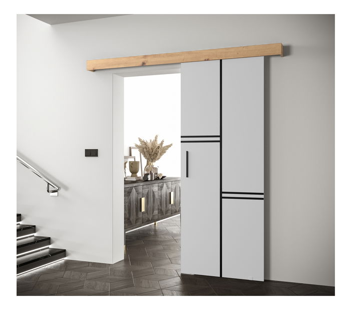 Posuvné dveře 90 cm Sharlene VIII (bílá matná + dub artisan + černá)