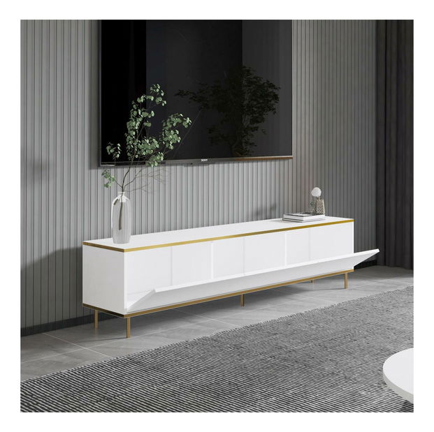 TV stolek/skříňka Mameny 2 (bílá + zlatá)