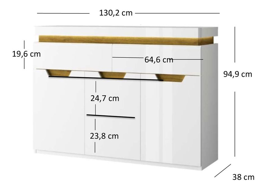 Komoda Tiera (bílá lesklá + dub navarre)