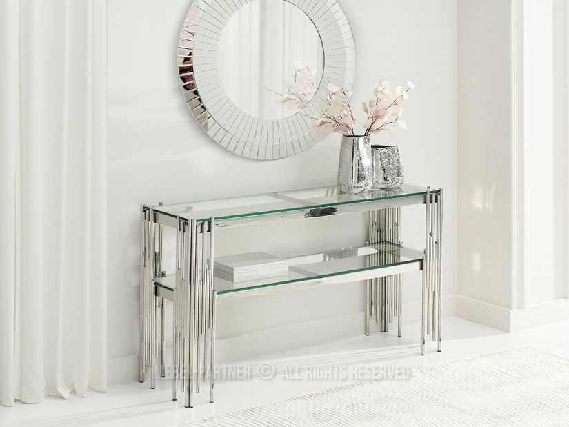 Konzolový stolek Benji (průhledné sklo + chromová)