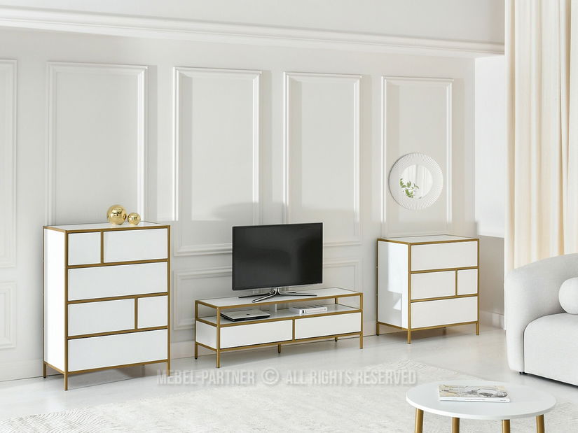 TV stolek/skříňka Soren Rtv (bílé dřevo + zlatá)