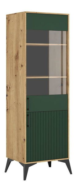 Vitrína Luvonut 2D LU9 (dub artisan + tmavě zelená + černá) *výprodej