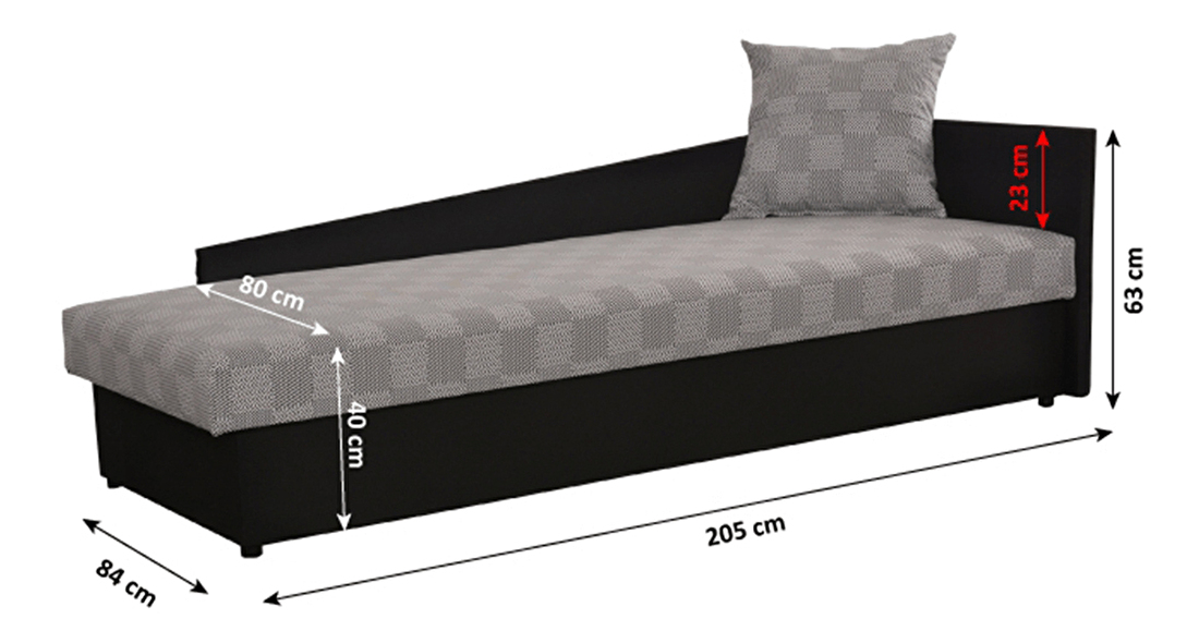 Jednolůžková postel (válenda) 80 cm Jeannine (šedá + černá) (s úl. prostorem) (P)