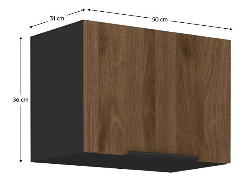 Horní kuchyňská skříňka Monzesa 50 GU 36 1F (ořech okapi + černá)