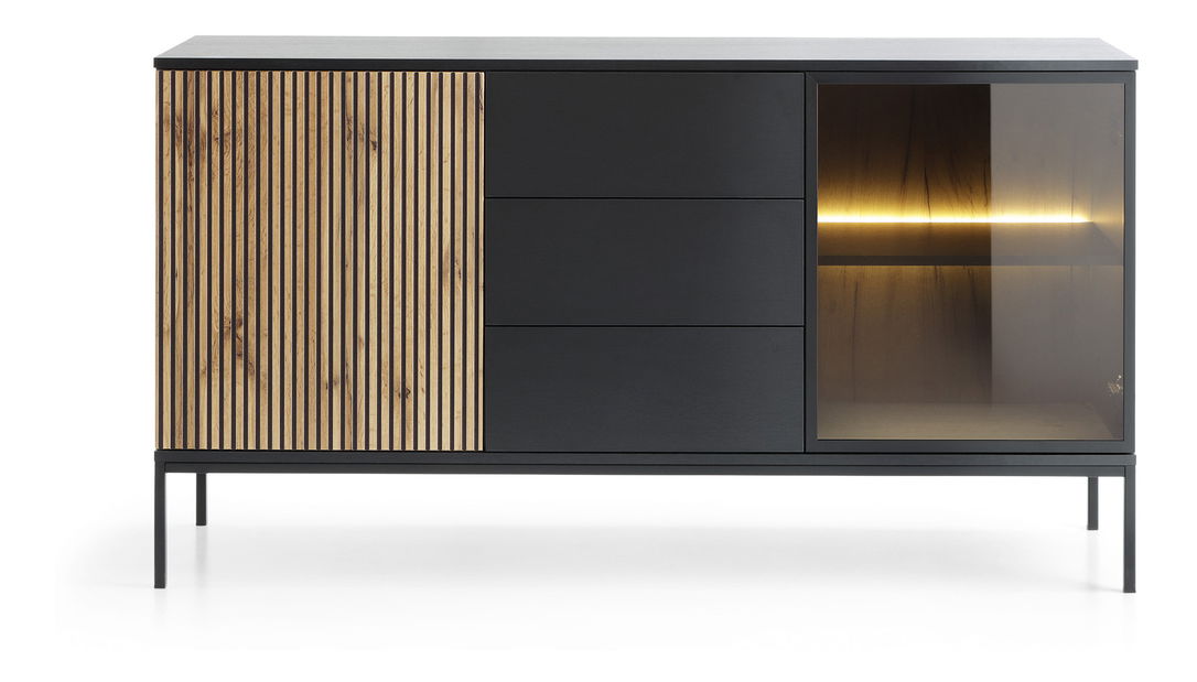 Kombinovaná komoda Silvano KSZ154 (černá + dub wotan) (s LED osvětlením)