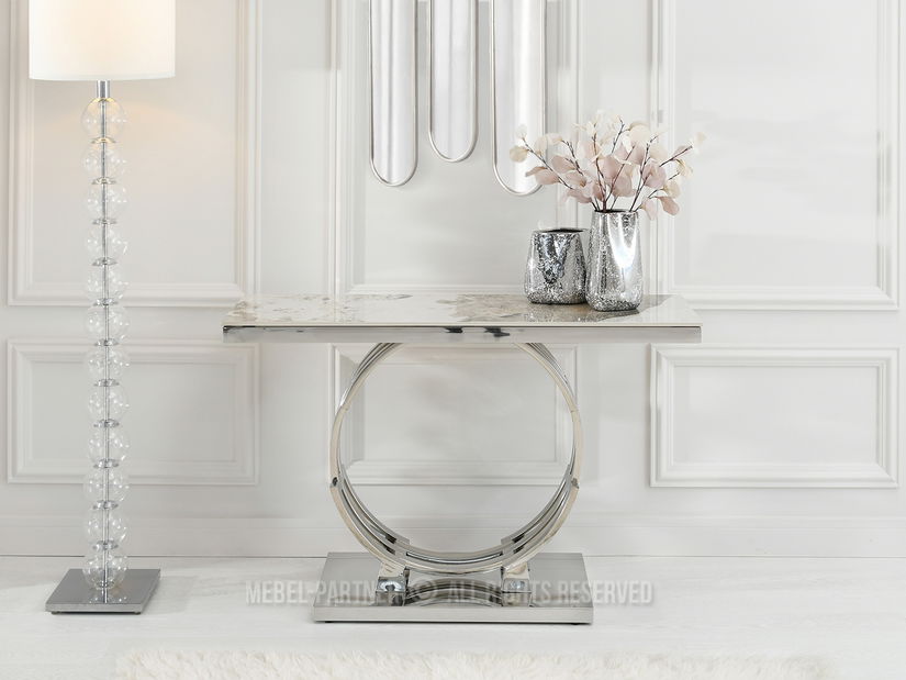 Konzolový stolek Tess (šedý mramor + chromová)