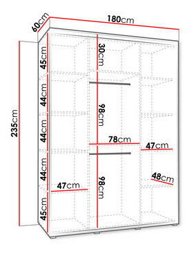 Šatní skříň s posuvnými dveřmi Foktra 3 180 (kašmír + černá) (se zrcadlem)