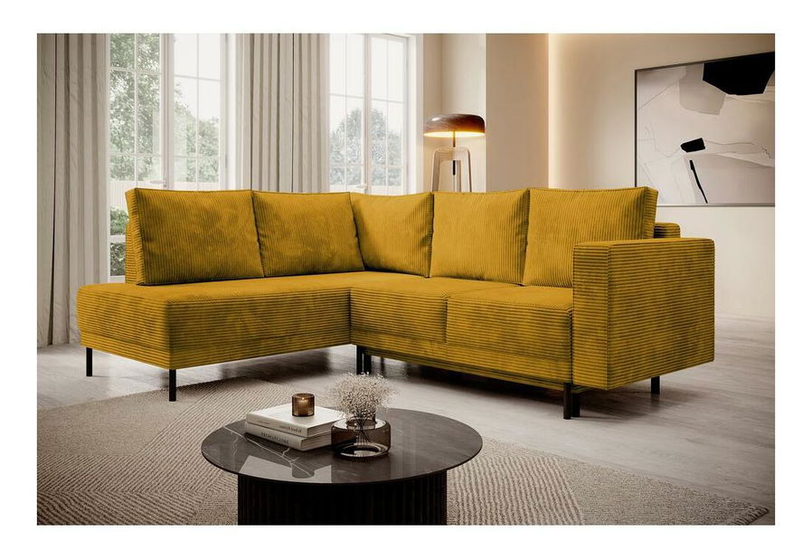 Rohová sedací souprava Rodriguez (L) (hořčicová + černá)