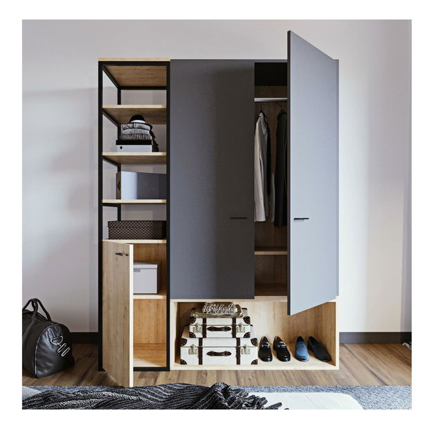 Šatní skříň Otis (antracit + dub)