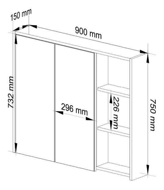 Koupelnová skříňka Vambos W90 2D 3P LO (dub craft + černá) (se zrcadlem)