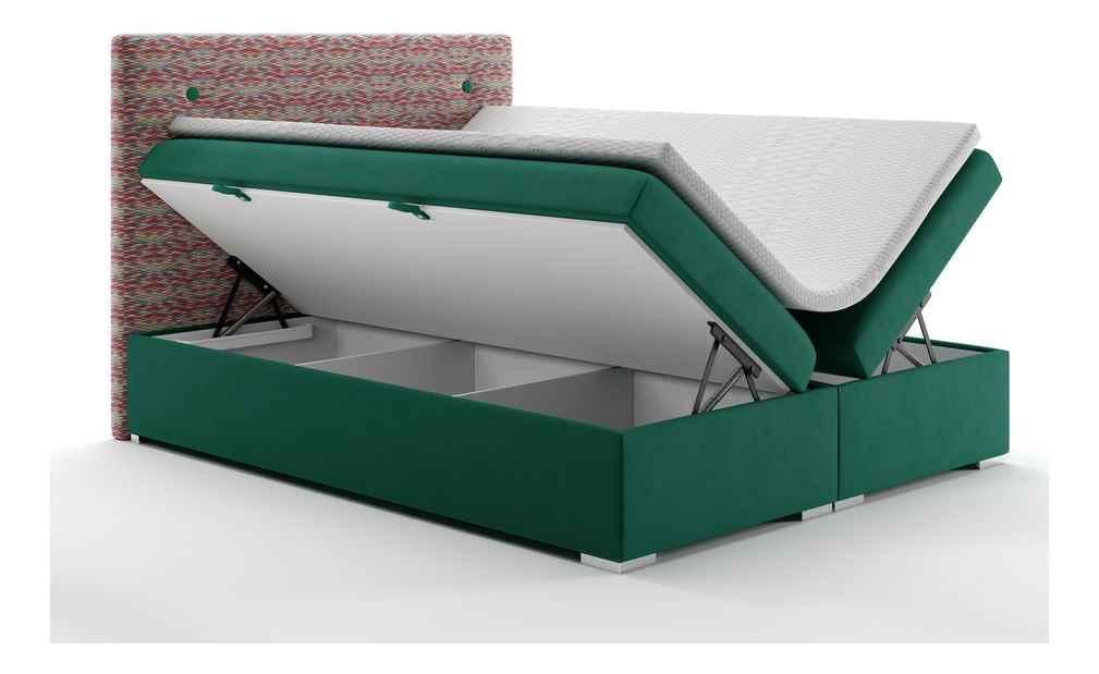 Boxspring postel 180 cm Grini (smaragdová + vícebarevné) (s úložným prostorem)