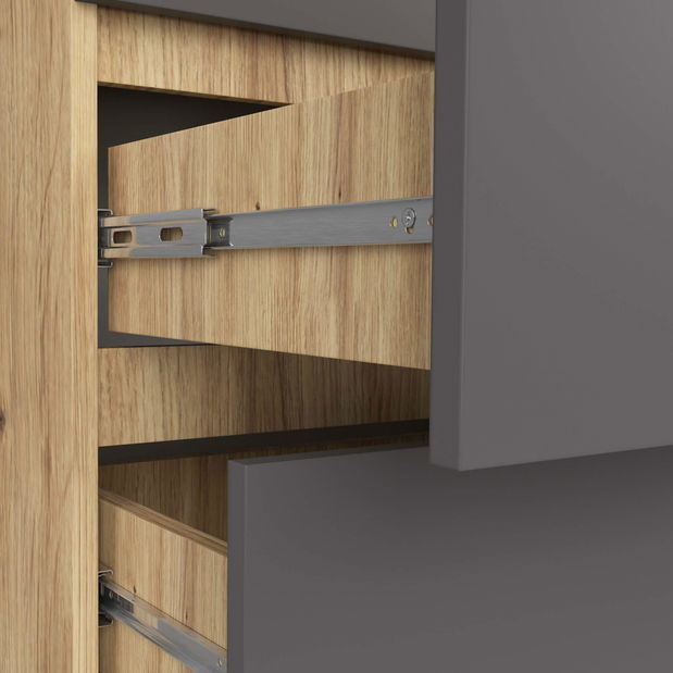 Komoda Kalista III (dub artisan + šedá)