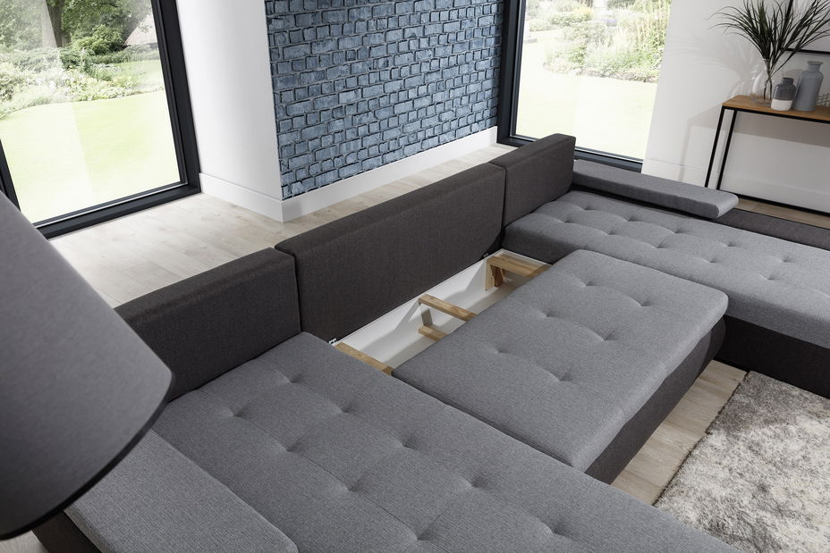 Rohová sedací souprava U Menarro (šedá + bílá) (P)