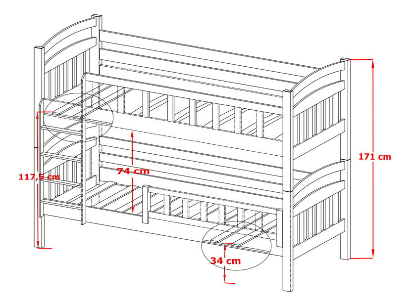 Dětská postel 90 cm Penny (s roštem a úl. prostorem) (borovice)