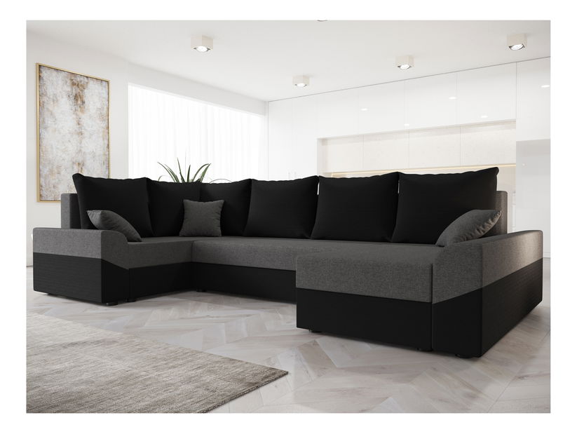 Rohová sedací souprava Dusk Long (černá + šedá) (L)