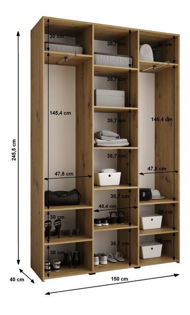 Šatní skříň 150 cm Carmela 40-4 (kašmír + zlatá)