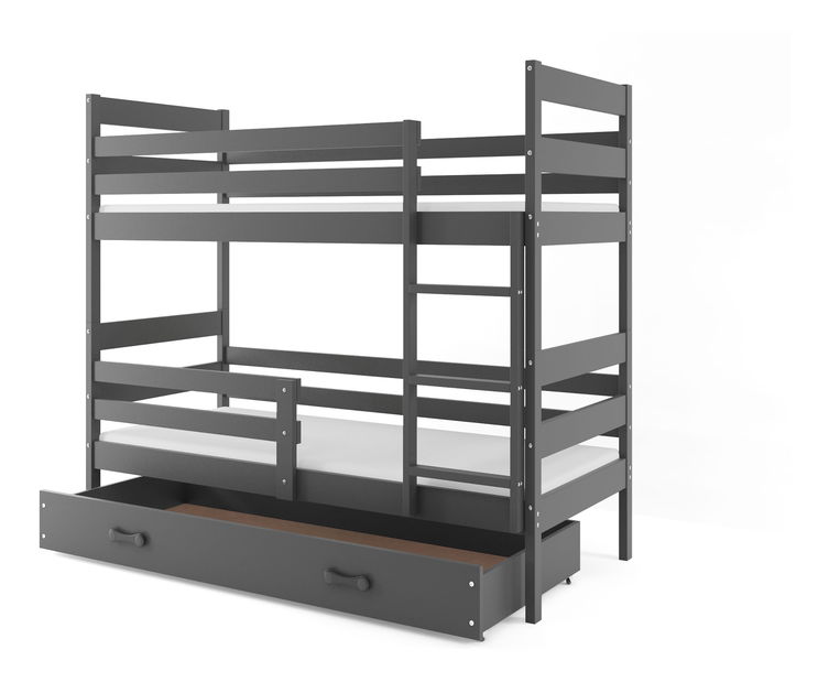 Patrová postel 80 x 160 cm Eril B (grafit + grafit) (s rošty, matracemi a úl. prostorem)