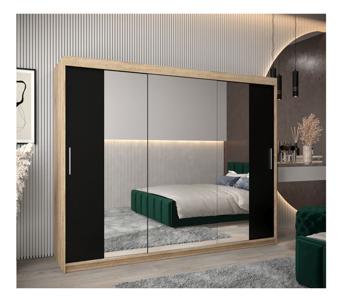 Šatní skříň 250 cm Toki 2 (Dub sonoma + Černá matná)