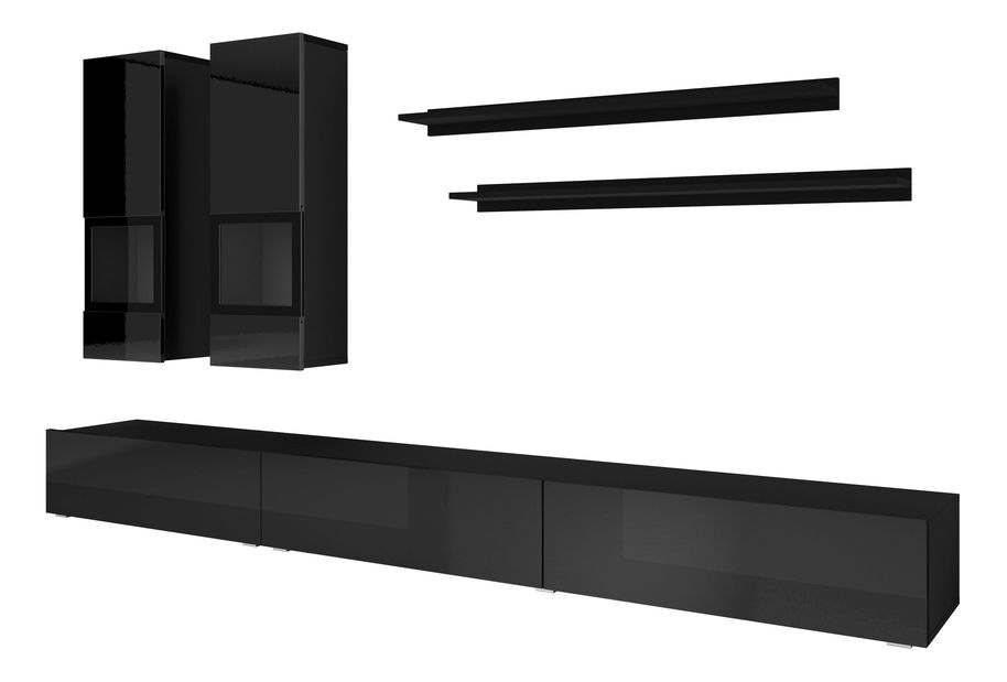 Obývací stěna Alease Typ 10 (černá + lesk černý)