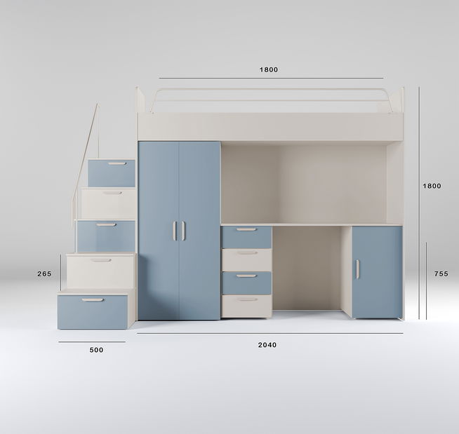 Dětská postel Ruby IV S (kašmír + mlhavá světle modrá) (s rošty)