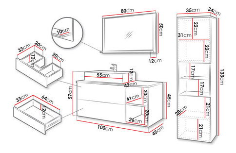 Koupelnová sestava Kiago II (bílá + bianco mramor)