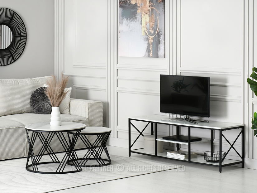 Konferenční stolek Rimini (bílý mramor + černá)