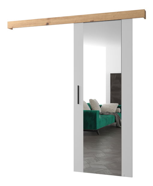 Posuvné dveře 90 cm Sharlene II (bílá matná + dub artisan + černá) (se zrcadlem)