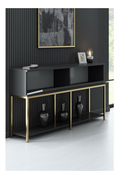 Konzolový stolek Vibubi 1 (antracit + zlatá)