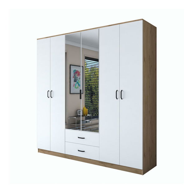 Šatní skříň Bafaretta 30 (se zrcadlem) (ořech + bílá)