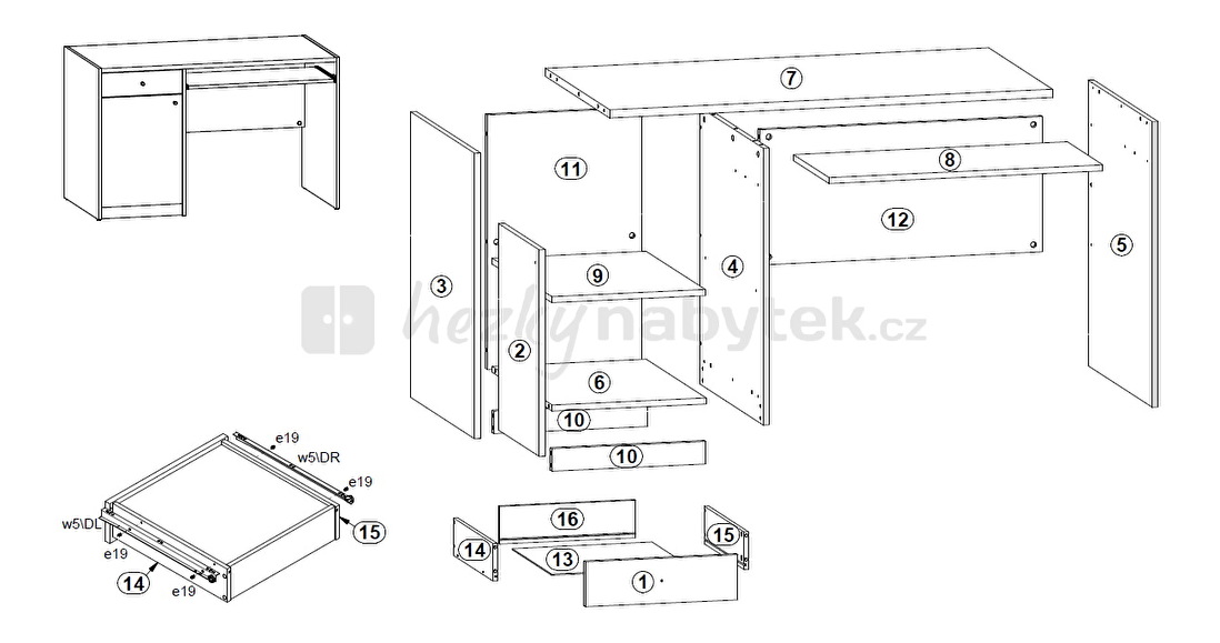 PC stolek BRW Lendi BIU/1D1S