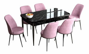 Jídelní set Hana (ořech barokní + růžová) (pro 6 osob)