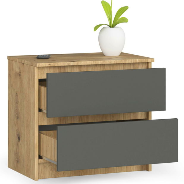 Noční stolek Kalista (dub artisan + šedá)